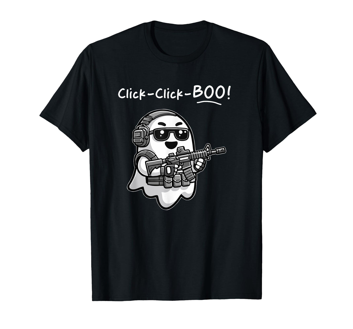 Funny Tactical Ghost Click Click Boo Halloween Veteran Party T-Shirt