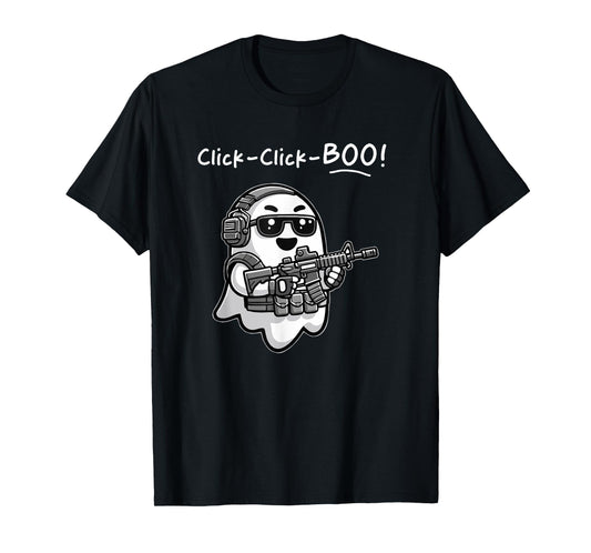 Funny Tactical Ghost Click Click Boo Halloween Veteran Party T-Shirt