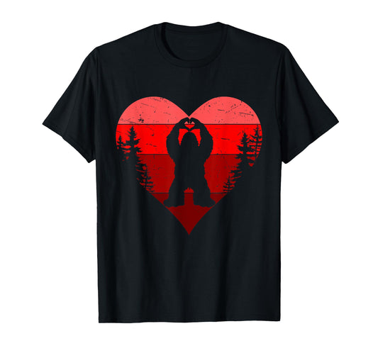Retro Funny Bigfoot Sasquatch Heart Love Valentine Boy Men T-Shirt