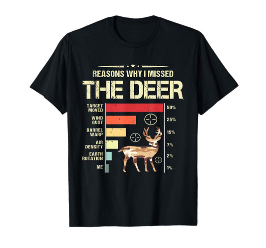 Funny Hunter Deer Hunting Reasons Why I Missed The Deer Joke T-Shirt