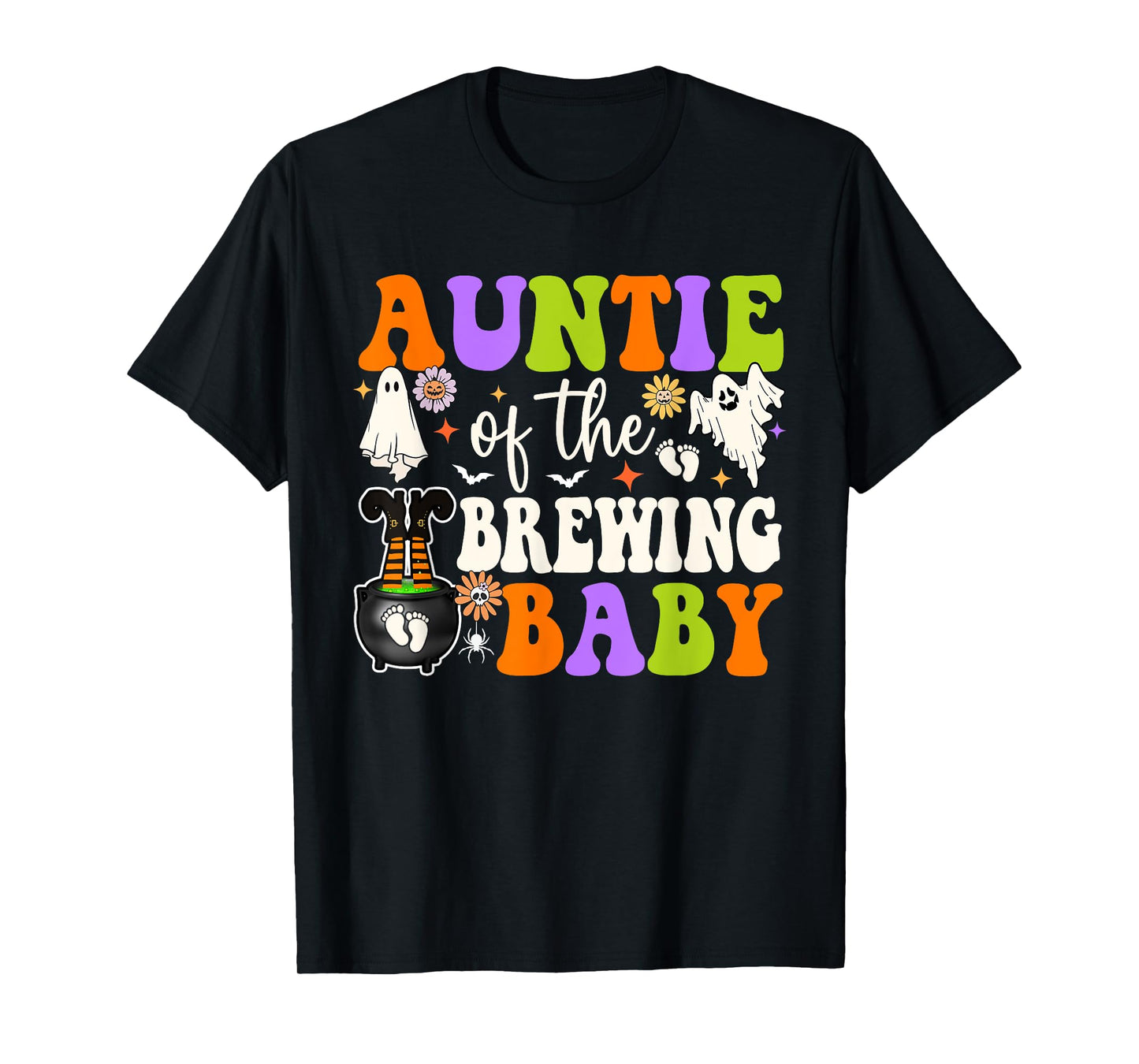 Auntie of Brewing Baby Halloween Theme Baby Shower Spooky T-Shirt