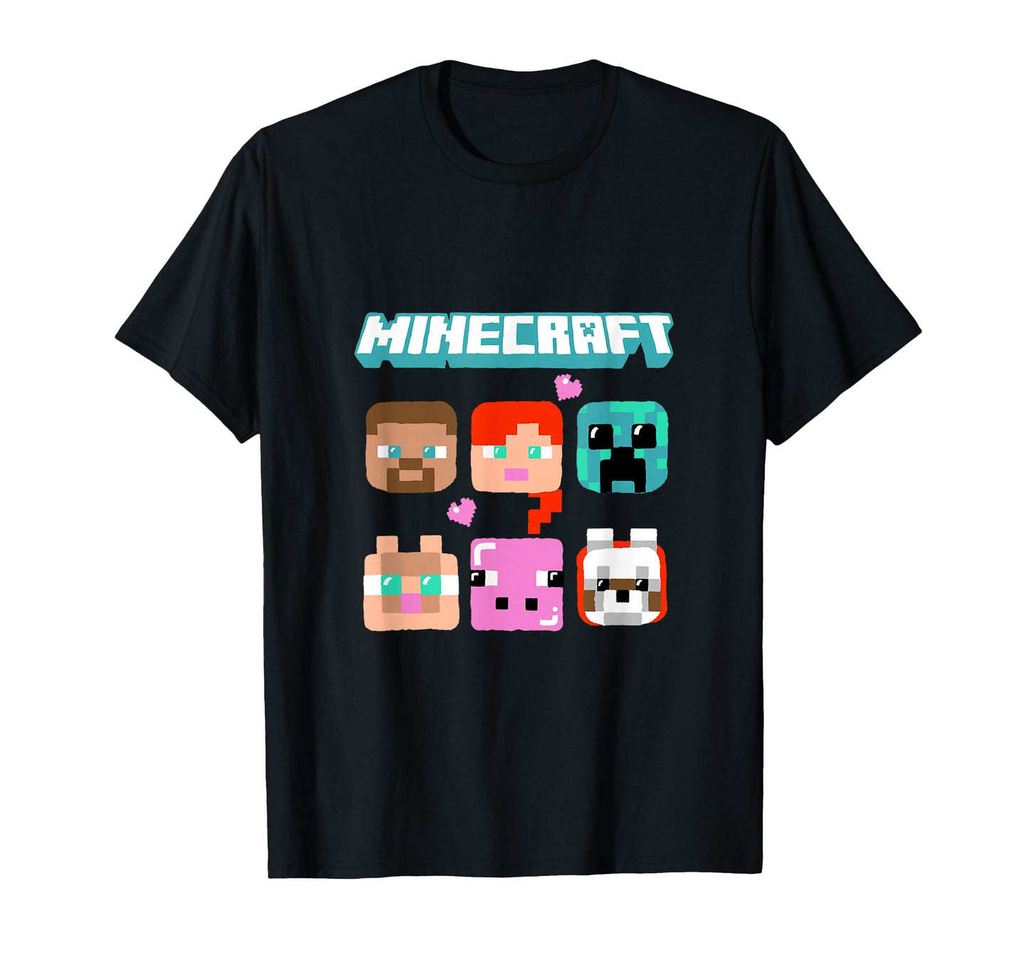 Minecraft Characters Faces With Hearts And Logo T-Shirt