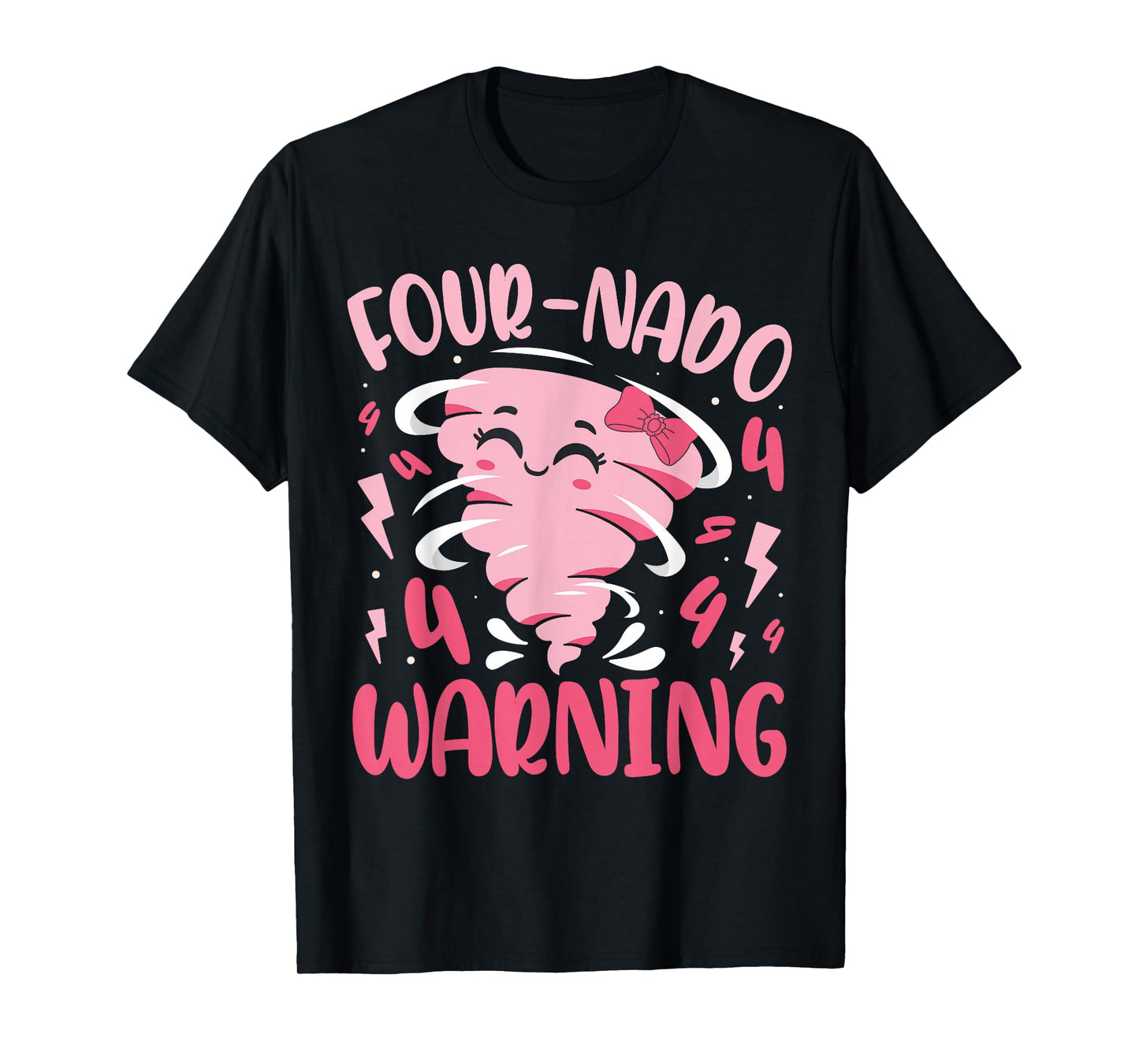 Kids Four-nado Warning 4th Birthday Pink Tornado Birthday T-Shirt