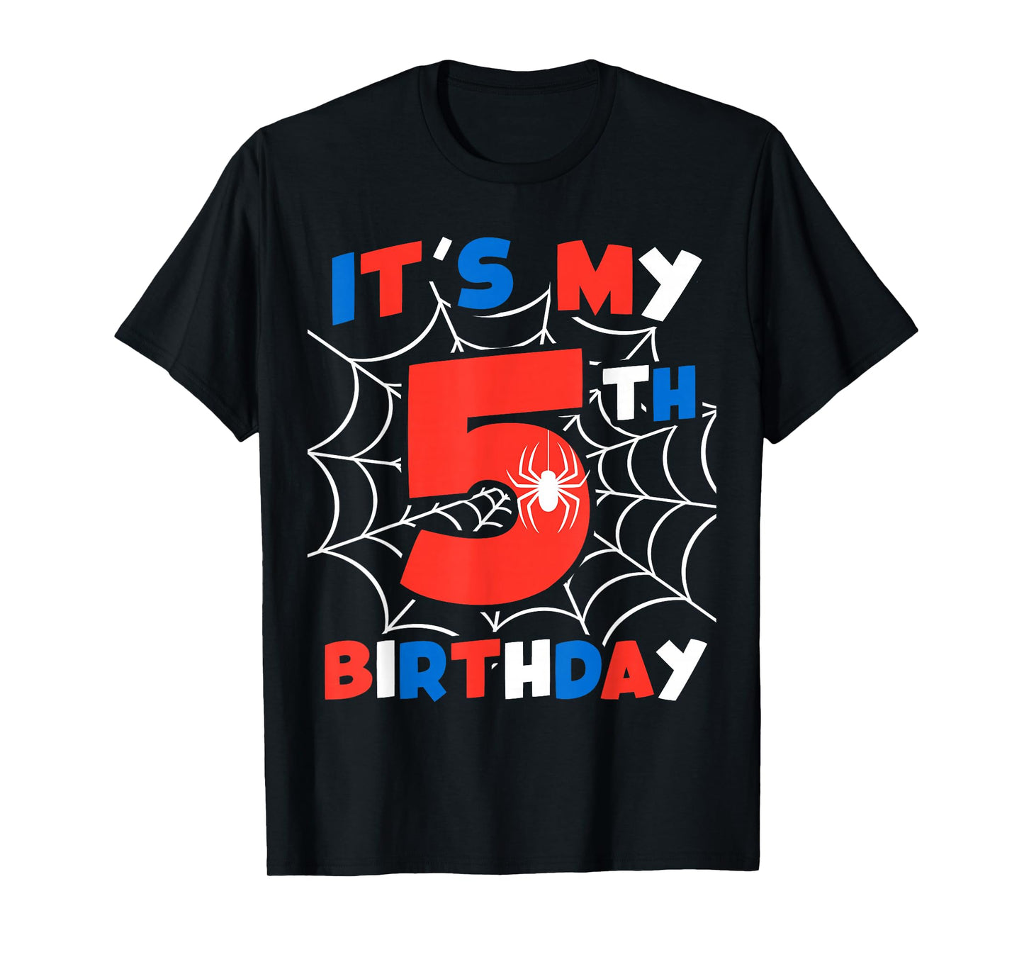 Spider Web 5th Birthday Party 5 Year Old Birthday Boys Kids T-Shirt