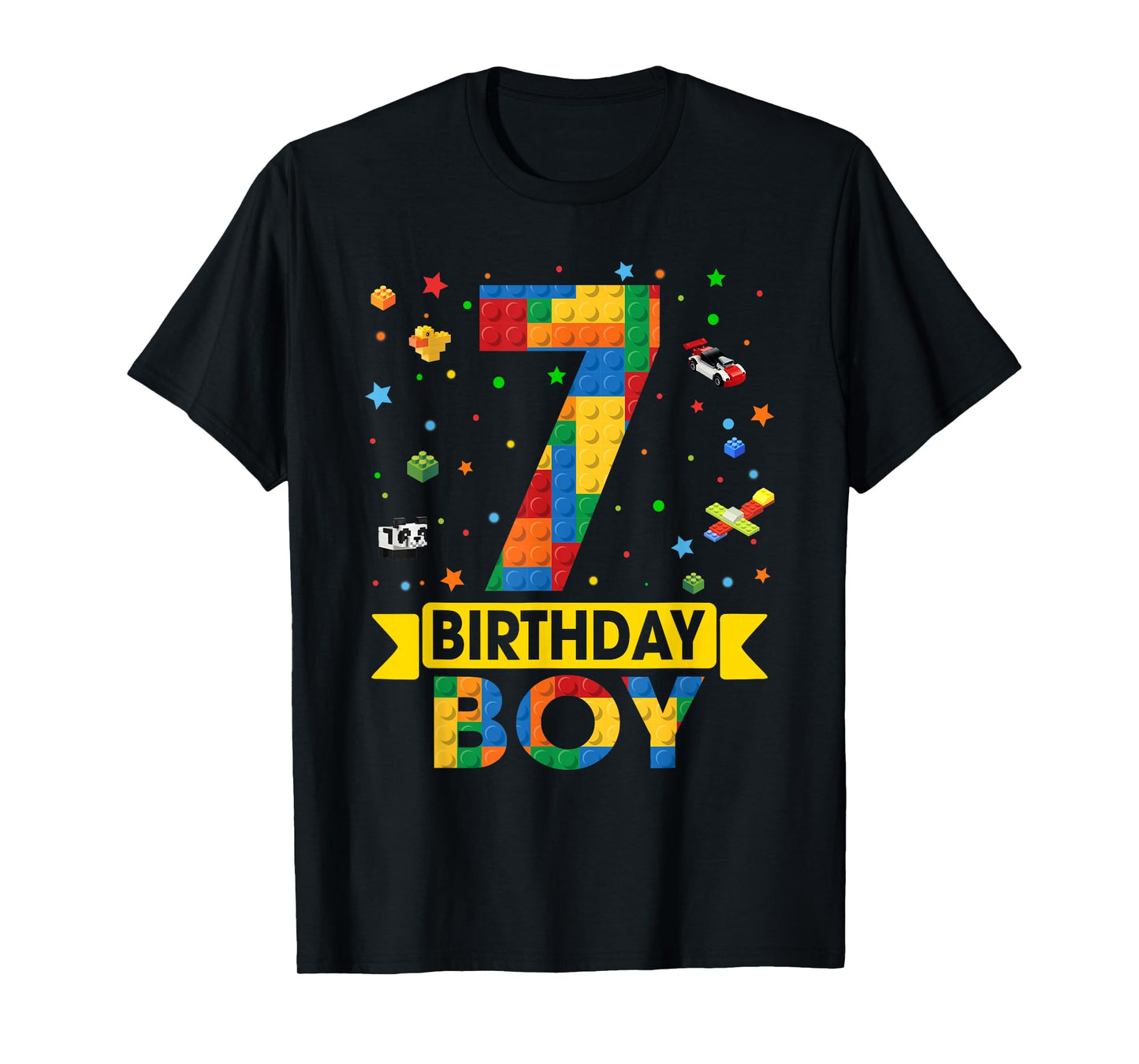 Kids Funny 7 Year Old Building Blocks 7th Birthday Boy T-Shirt