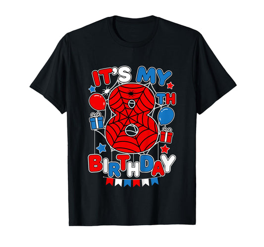 Kids It's My 8th Birthday Spider Theme Party 8 Year Old Boys Kids T-Shirt