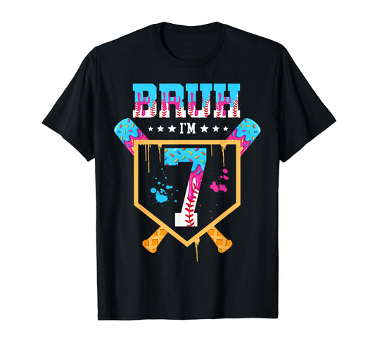 Baseball 7 Year Old Ice Cream Drip 7th Birthday Boys T-Shirt