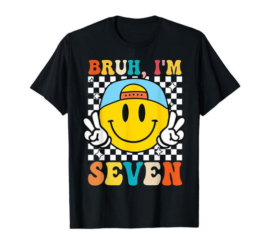 Bruh I'm Seven 7 7th Birthday Groovy Boys Girls 7 Years Old T-Shirt