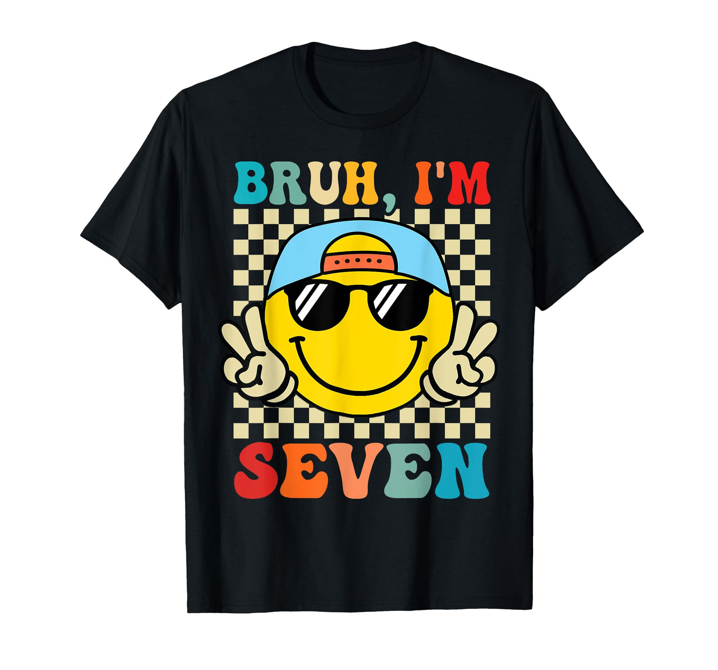 Bruh I'm Seven 7 7th Birthday Groovy Boys Girls 7 Years Old T-Shirt