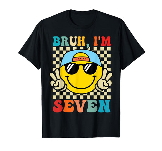 Bruh I'm Seven 7 7th Birthday Groovy Boys Girls 7 Years Old T-Shirt