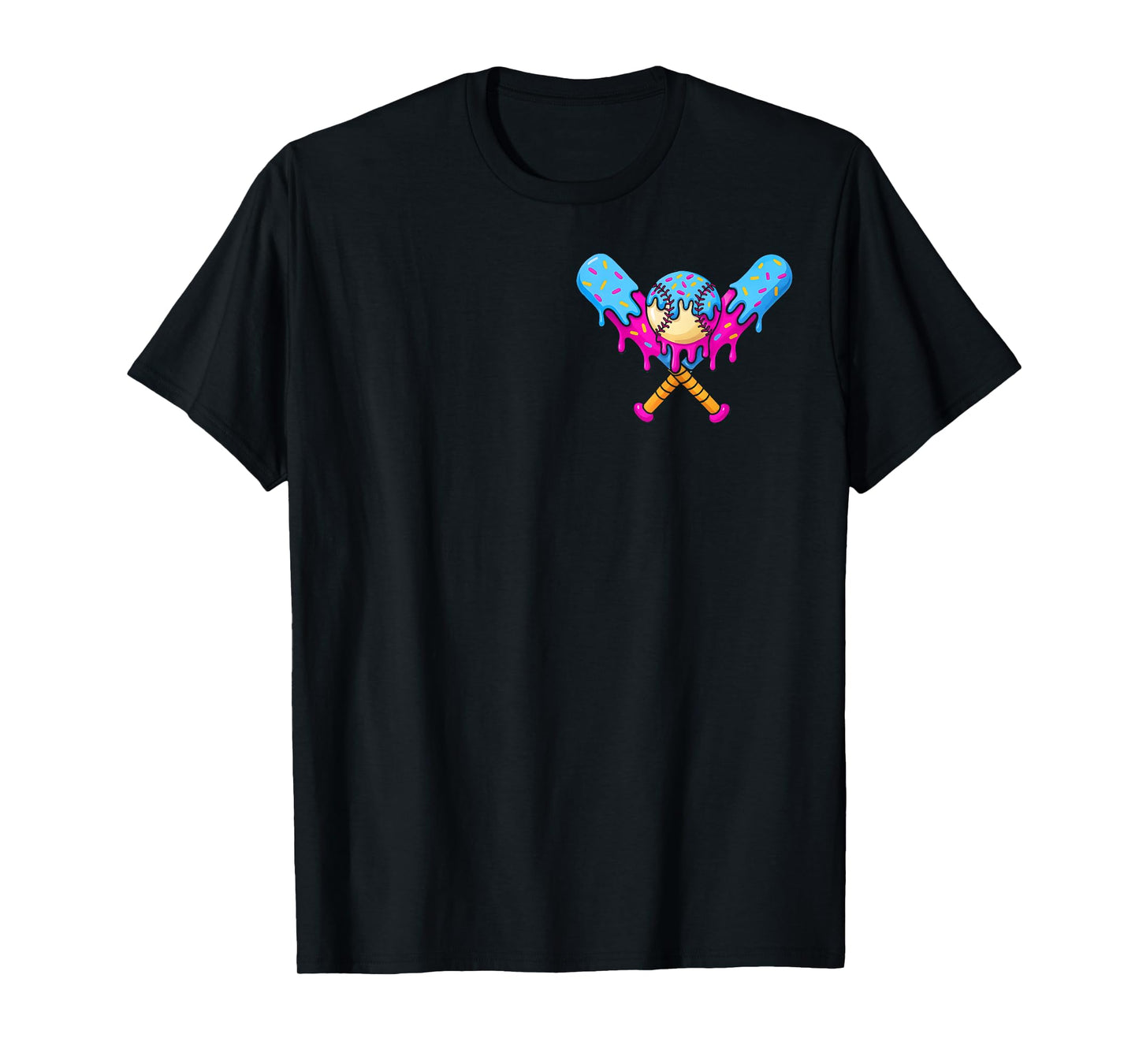 Baseball Drip Pocket Boys Bats Ice Cream Drip Youth Sports T-Shirt