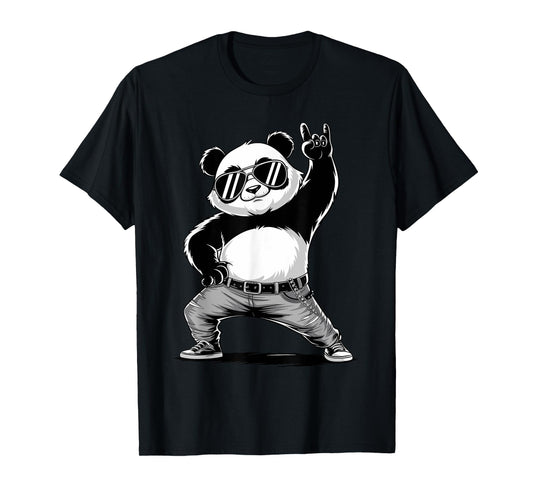 Retro Panda Rock Music Men Kids Women Panda Lover Costume T-Shirt