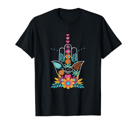 Hamsa Evil Eye Hand Of Fatima Flowers Protection Symbol Gift T-Shirt