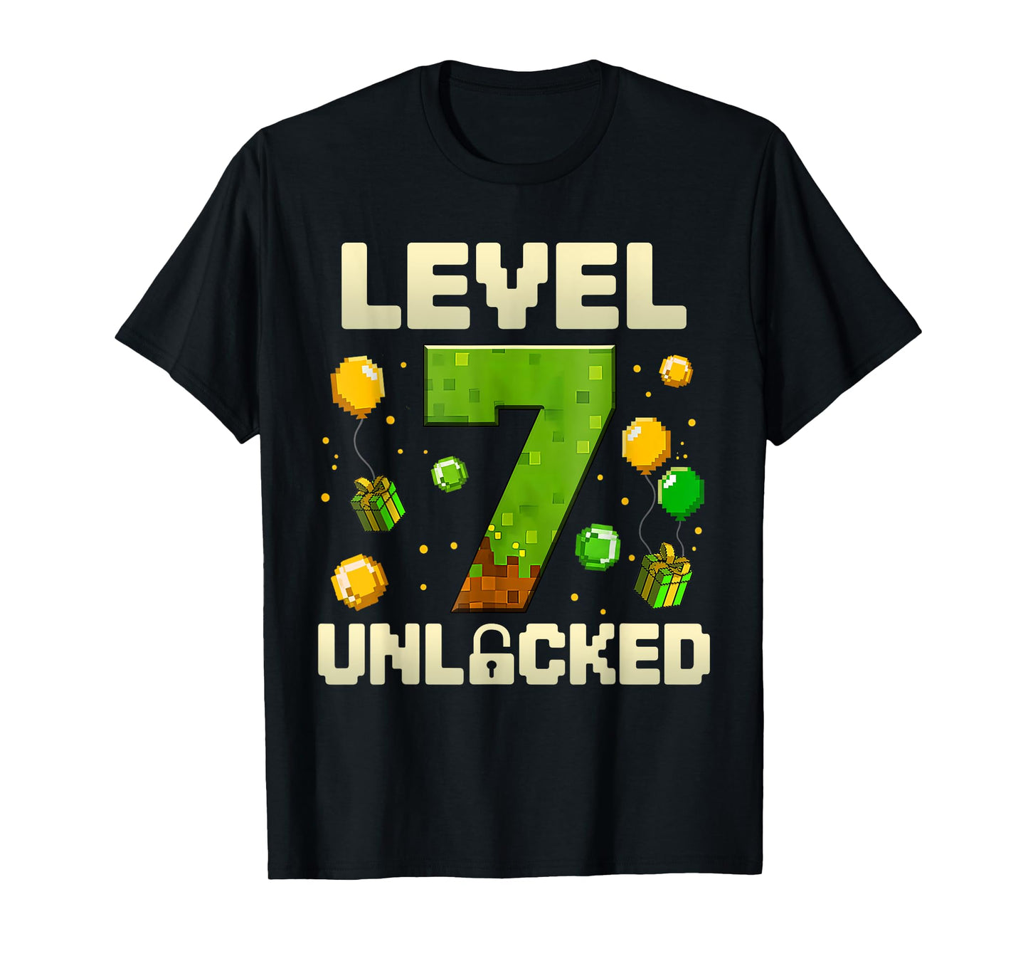Birthday Boy Shirt Level 7 Unlocked 7th Birthday Game Pixel T-Shirt