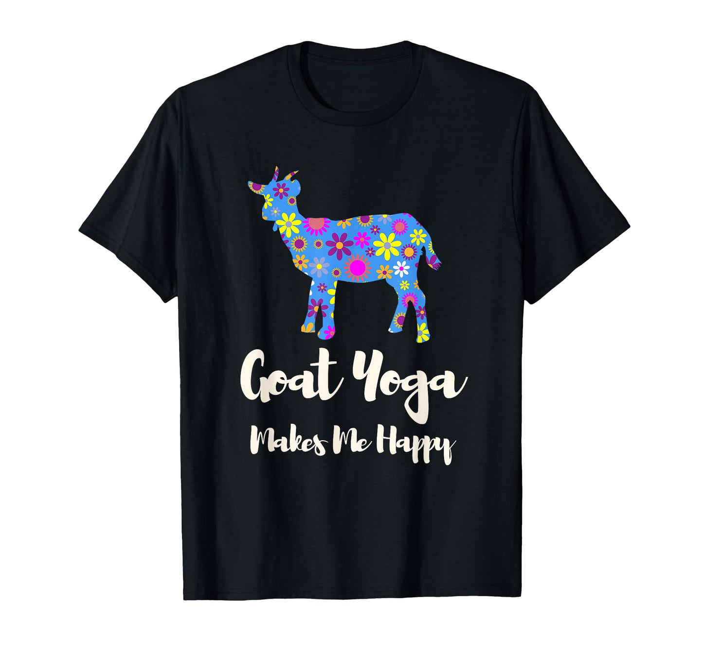Cartba Goat Yoga Co. Cute Black Floral Goat Yoga T-Shirt - Women's Yoga T-Shirt - Small - Crew Neck - Short Sleeve