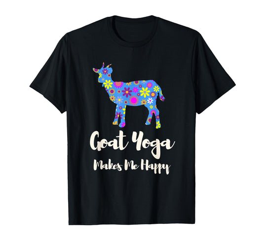 Cartba Goat Yoga Co. Cute Black Floral Goat Yoga T-Shirt - Women's Yoga T-Shirt - Small - Crew Neck - Short Sleeve