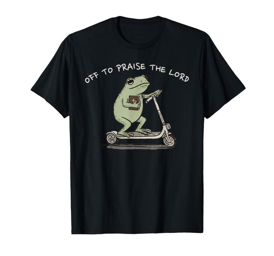 Funny Frog Off to Praise The Lord Christian Scooter T-Shirt