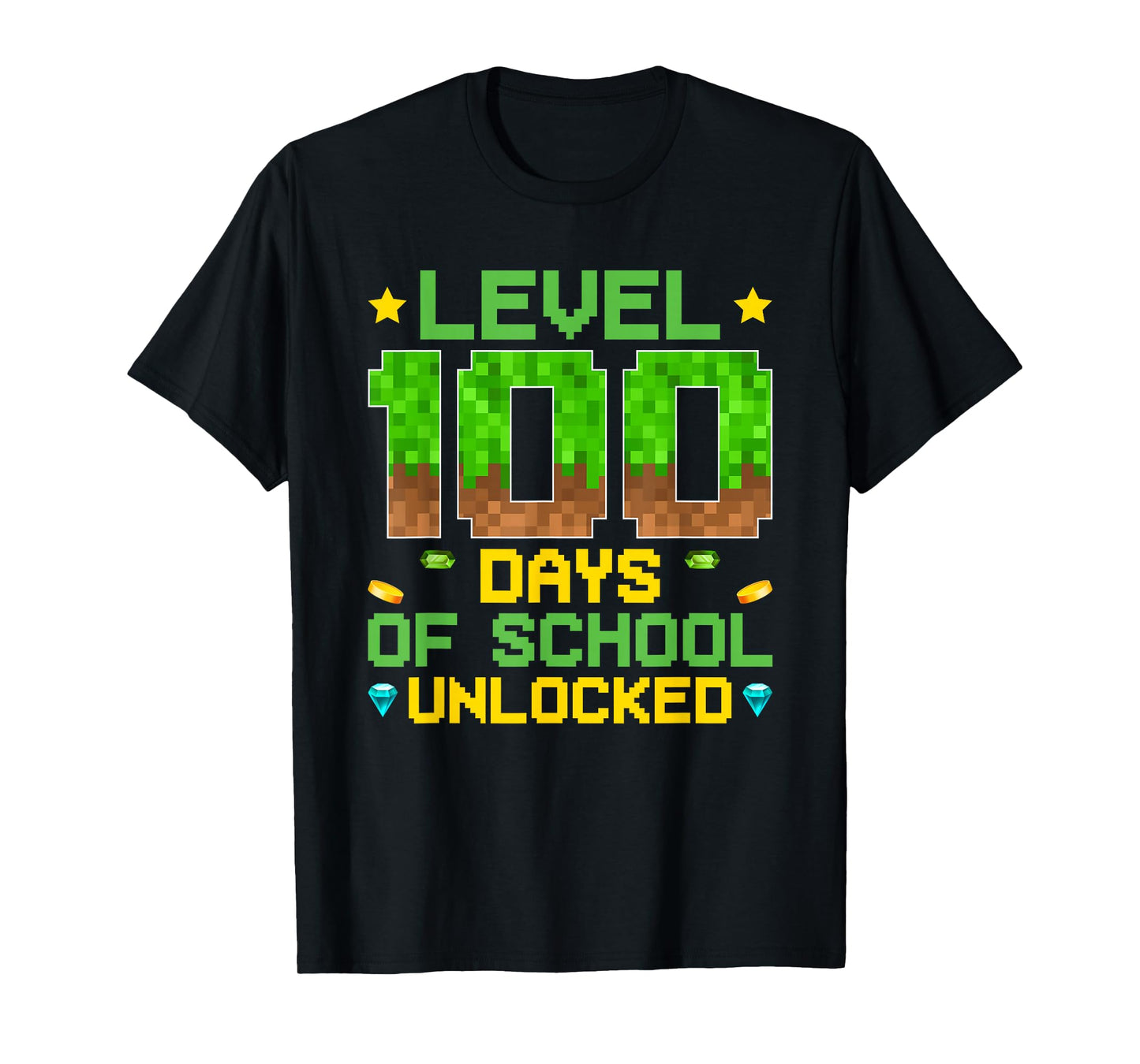 Level 100 Days of School Unlocked Pixel Video Games Boys T-Shirt
