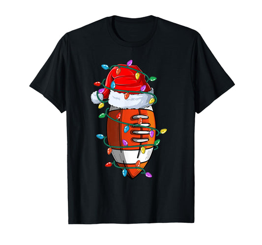 Christmas Football Xmas Santa Sports Hat Ball Kids Boys Men T-Shirt