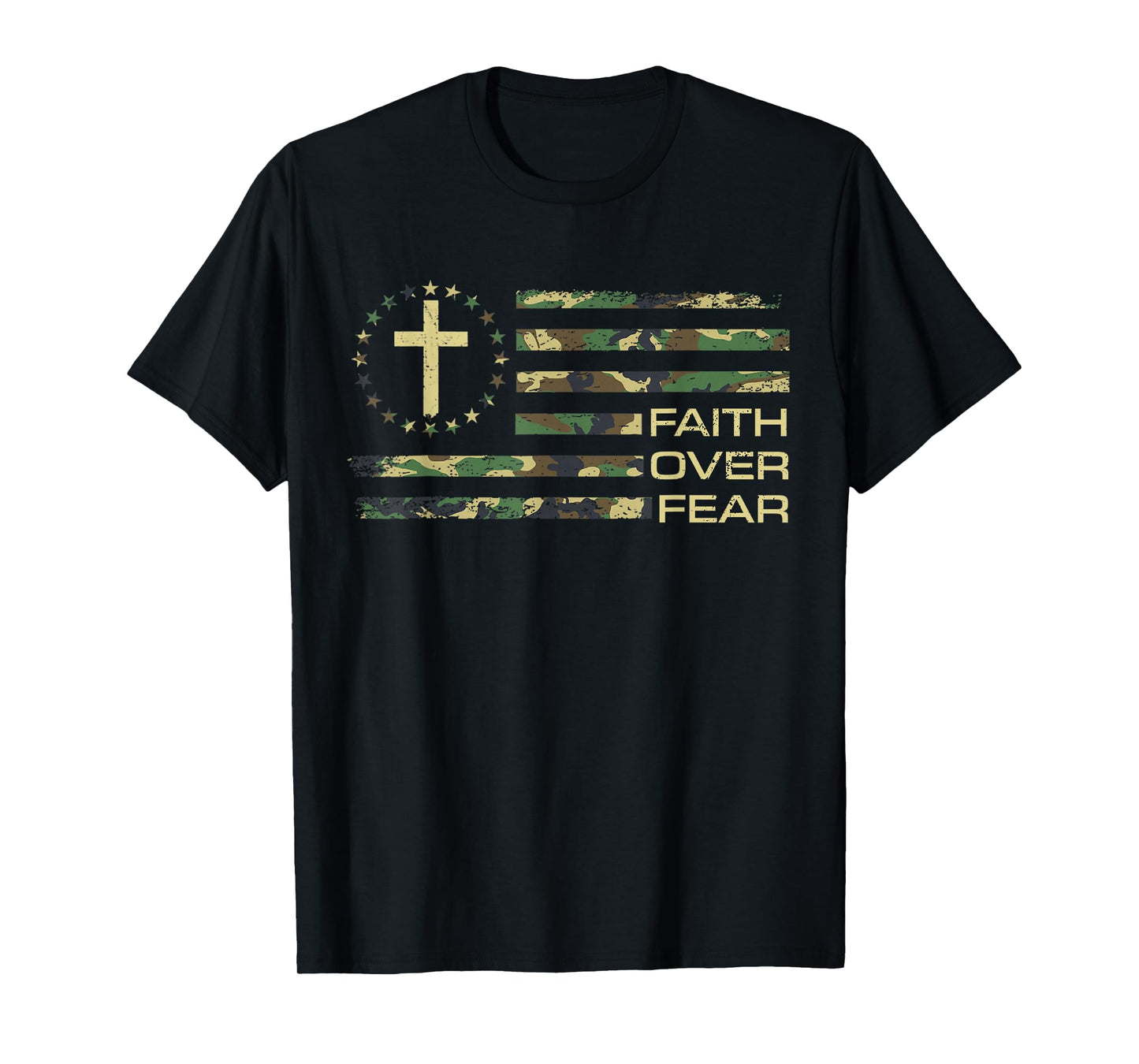 Jesus Faith Over Fear Cross Camo American Flag USA Christian T-Shirt