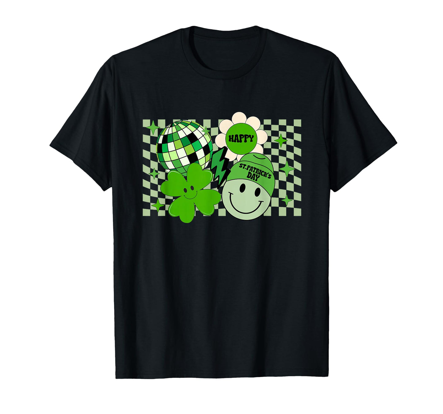 Retro Groovy Irish Shamrock Smile Face St Patrick's Day T-Shirt
