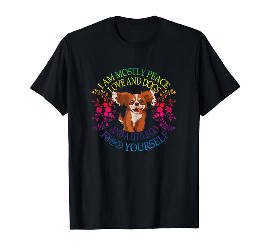 Womens Lovely Dog Saying I Am Mostly Peace Love And Dogs Funny Yoga T-Shirt