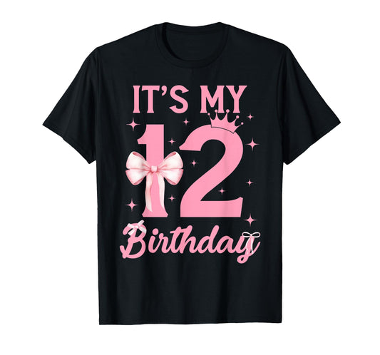 It's My 12th Birthday Girl Coquette Bow 12 Yr Old Aesthetic T-Shirt