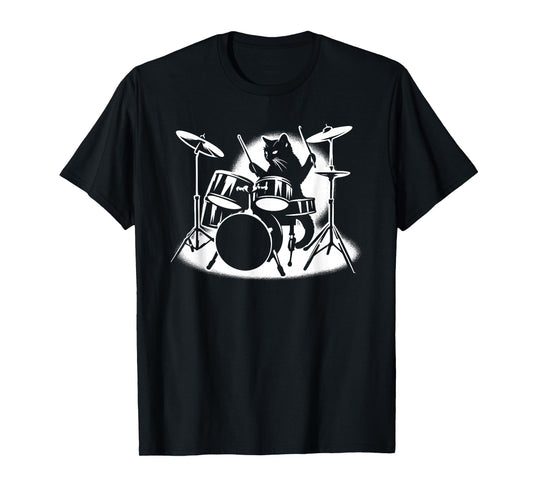 Cat Playing Drums Drummer Novelty Music Lover Funny Drummer T-Shirt