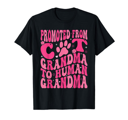Promoted From Cat Grandma To Human Grandma Mother's Day T-Shirt