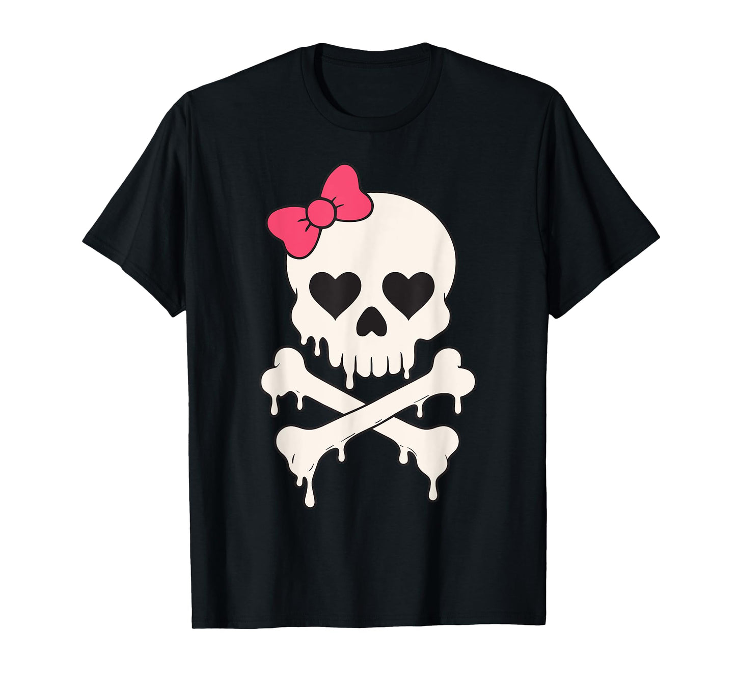 Cute Skull Pink Bow Dripping Crossbone Halloween Women Girls T-Shirt