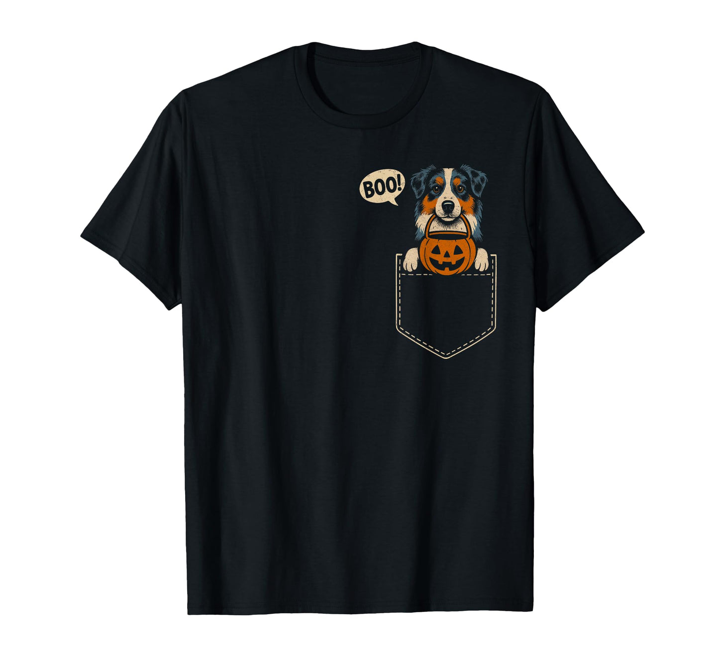 Funny Australian Shepherd Halloween Aussie Dog Pocket Boo T-Shirt
