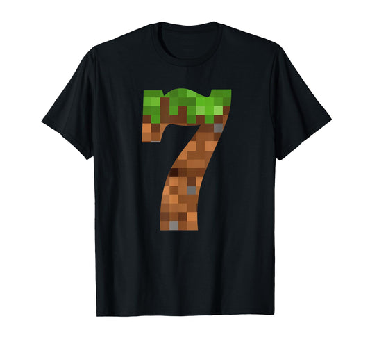 Pixel 7yr Birthday Number Seven 7 Year Old 7th Video Gamer T-Shirt