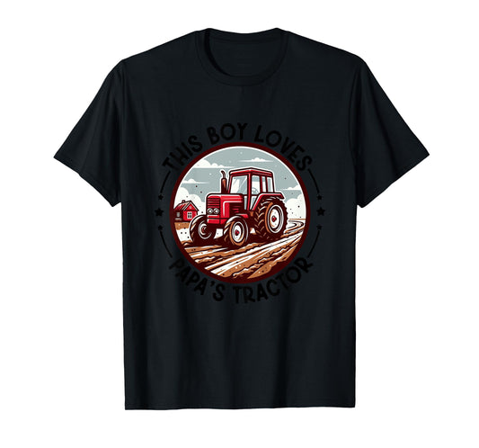 Kids Farm Grandpa's Tractor This Boy Loves Papa's Tractor Farming T-Shirt