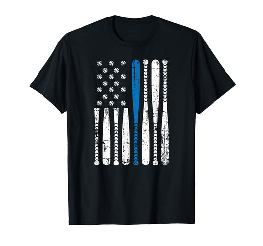 Thin Blue Line LEO USA Flag Police Support Baseball Bat Tee T-Shirt