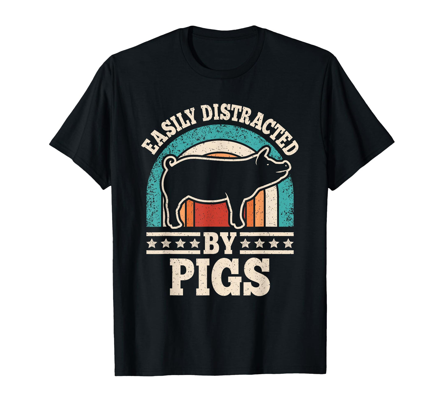 Easily Distracted By Pigs Farming Farmer Retro Men Women T-Shirt