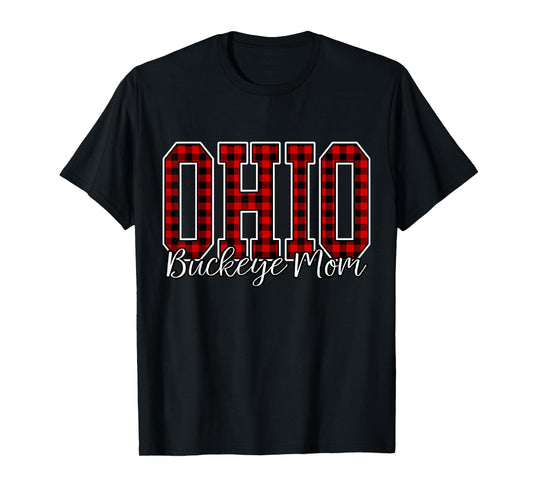 Ohio Mom Buckeye State Plaid Womens Mothers Cute Graphic T-Shirt