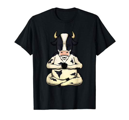 Cow Yoga Meditating Calf Yogi Bull Sitting Yoga Pose Namaste T-Shirt