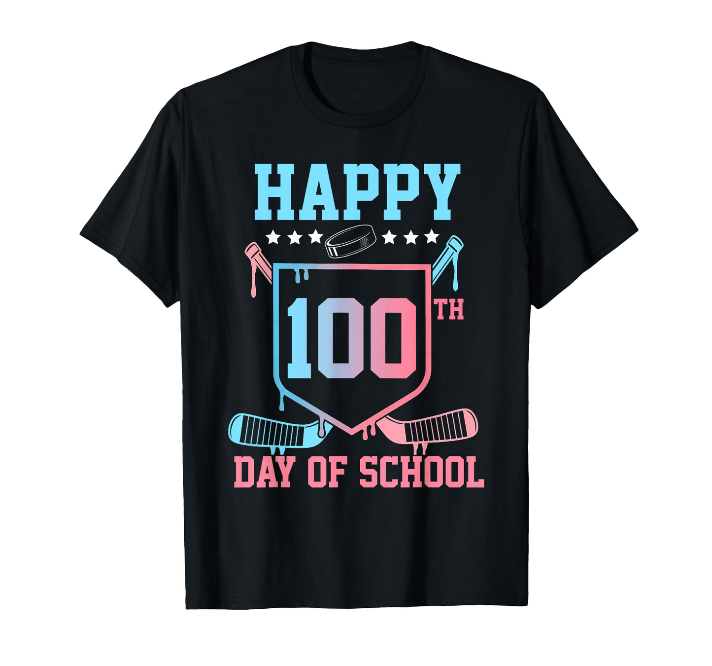 Happy 100th Day of School Boys Kids Hockey Drip 100 Days T-Shirt