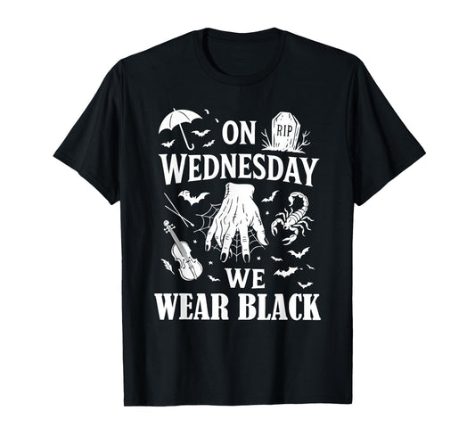 Funny Horror Hand On Wednesdays We Wear Black Halloween T-Shirt