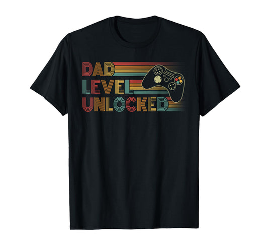 Funny New Dad Shirt Dad Level Unlocked Gaming Gamer Dad Mens T-Shirt