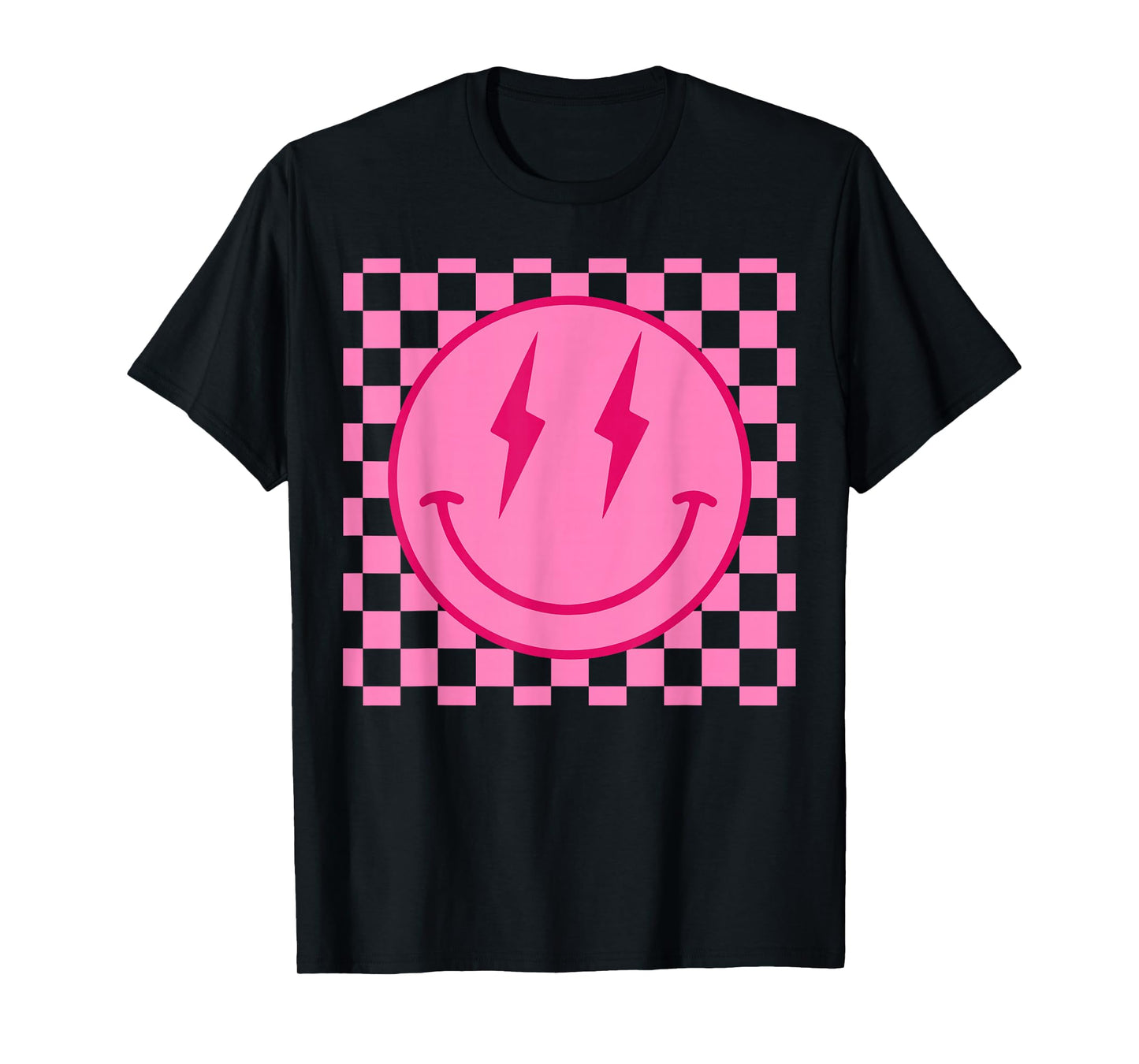 Retro Happy Face Shirt Checkered Pattern Smile Face Trendy T-Shirt