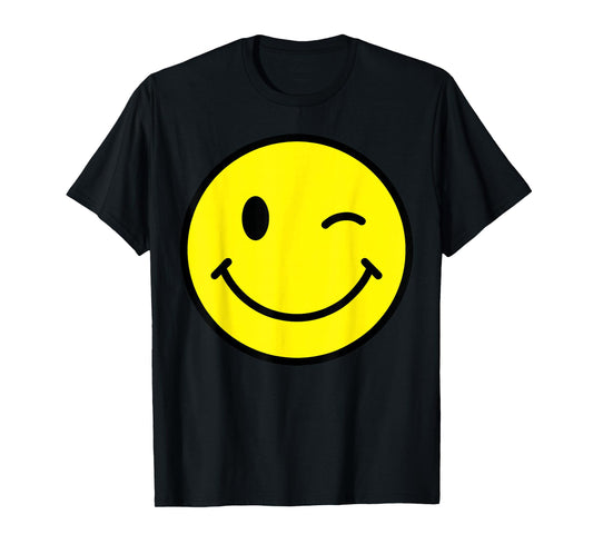 70s Yellow Smile Face Winking Happy Wink Smiling Funny Retro T-Shirt