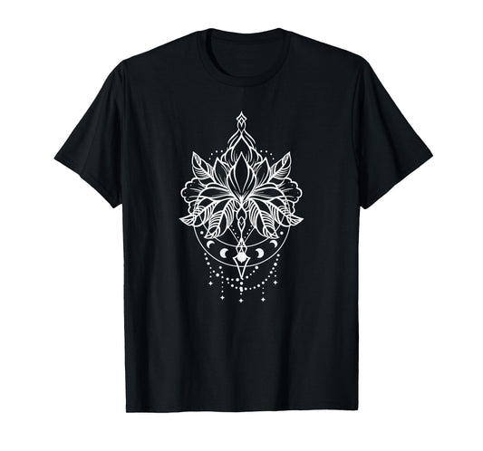 Mandala Lotus Flower Moon Phases Boho Women's Spiritual Tee T-Shirt