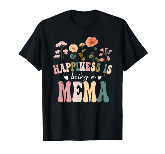 Happiness is Being a Mema Floral Design Mema Mother's Day T-Shirt