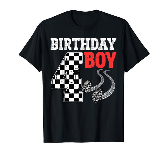 Birthday Boy 4th Birthday Racing Car Flag 4 Bday Race Car T-Shirt