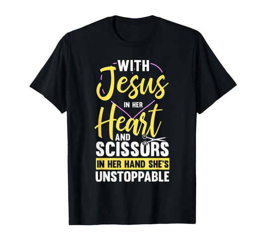 Hairdresser Shirt Jesus In Heart Scissor Hairstylist T-Shirt