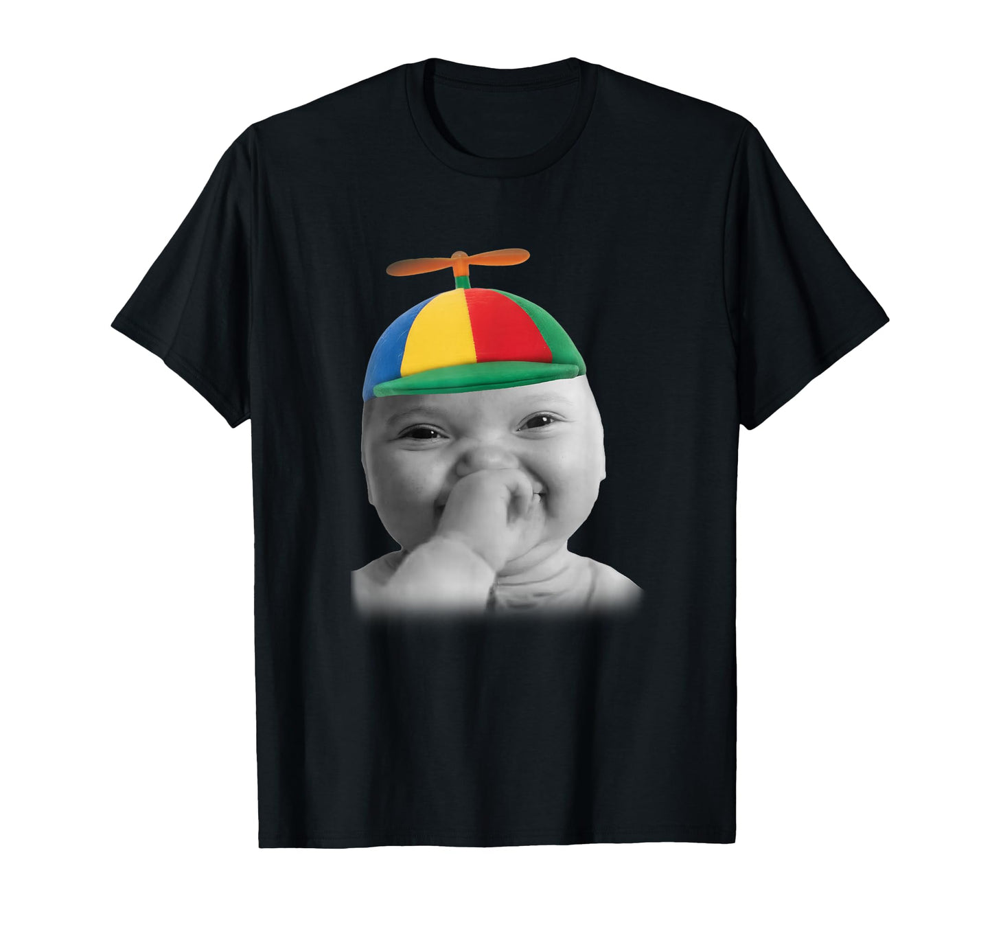 Tuff AI Niche Baby Holding Laugh Meme in Propeller Hat T-Shirt