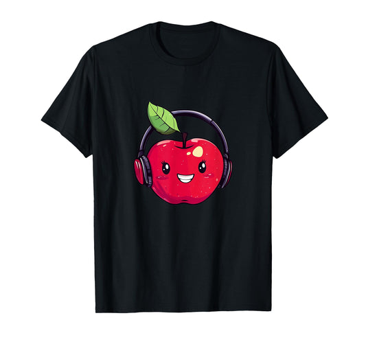 Cool Red Apple with Headphones for Boys and Girls T-Shirt