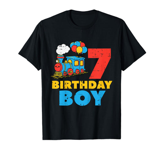 Kids 7th Bday Train Birthday Boy 7 Seven Year Old Party Boys Kids T-Shirt