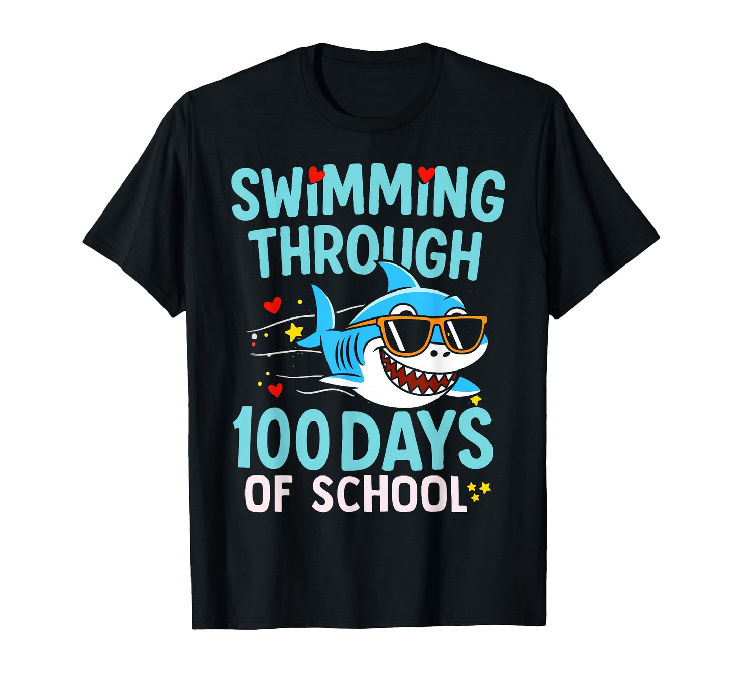 Sea Swimming Through 100 Days of School Cool Shark Boys Kids T-Shirt